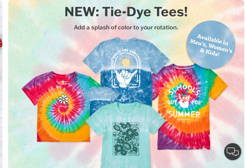 Life is Good tie-dye tees visual