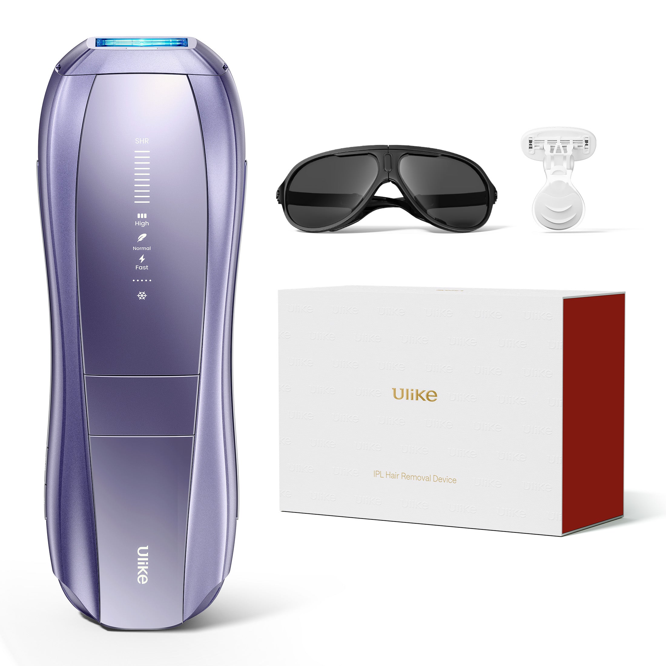Ulike Air 10 IPL hair removal device with goggles, razor, and official box