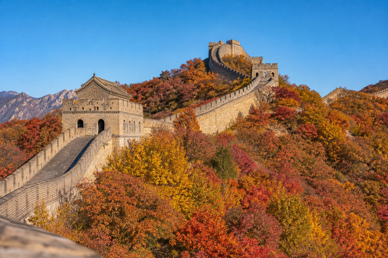 Great Wall with autumn foliage